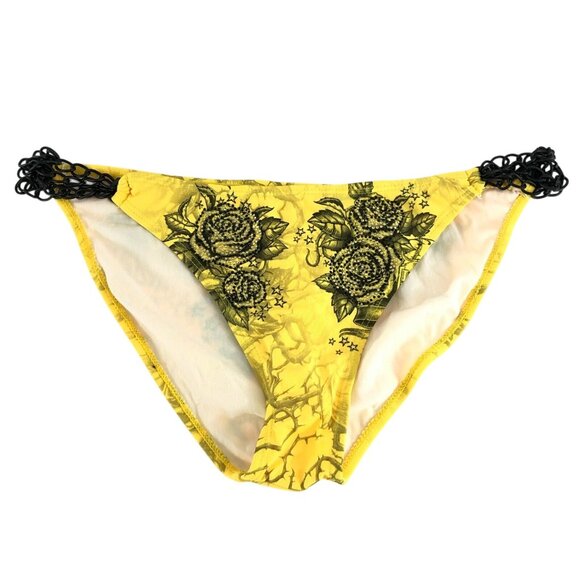 Sinful by Affliction Bikini Bottom Chain Rhinestones Roses Thorn Pistol Yellow L - Picture 1 of 4